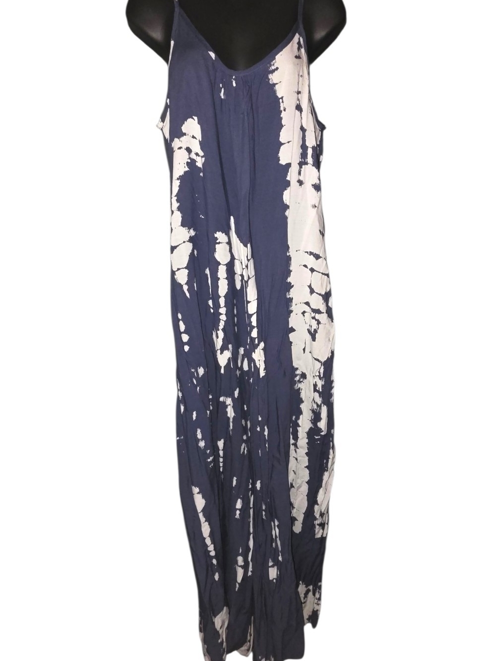 NWT Buenos Ninos Blue White Tie Dye Wide Leg Boho Jumpsuit Size L
